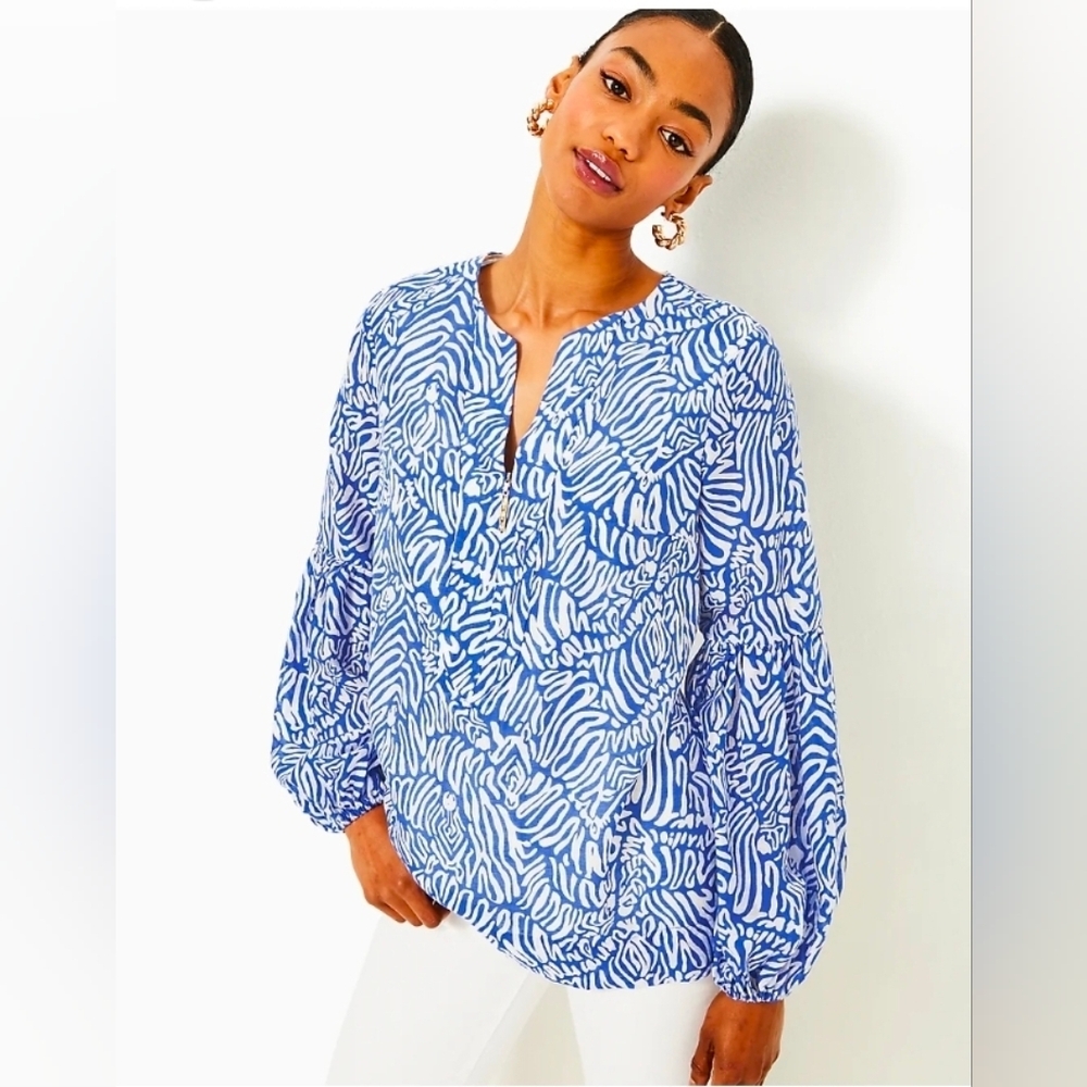 ❤️ NWOT! LILLY PULITZER LAURELIE TOP, MARTINIQUE BLUE ZEE BEBE, 4